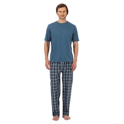 Maine New England Big and tall turquoise checked loungewear set